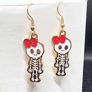 Earrings Skeleton Skull Bow Kawaii Cute Halloween Witchy Jewelry Whimsy Goth